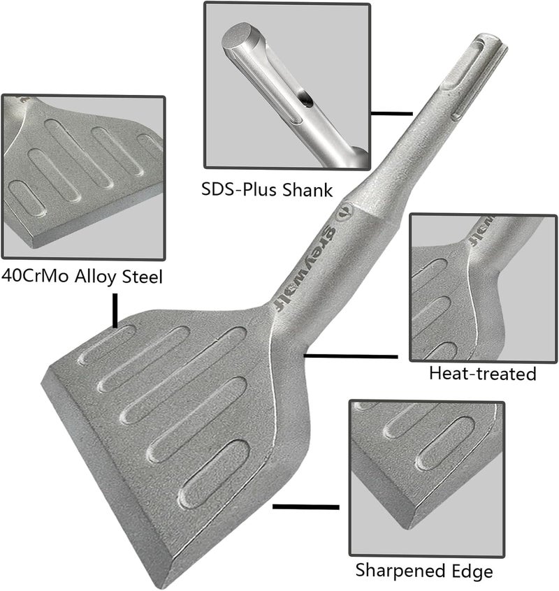 Gray Wolf SDS Plus Chisel Drill Bit, 3 Inch 20° Crank Angle Wide Bend Chisel, 40CrMo Alloy Floor Scraper, Tile Removal for SDS Plus Rotary Hammer Drill Attachment - Image 4